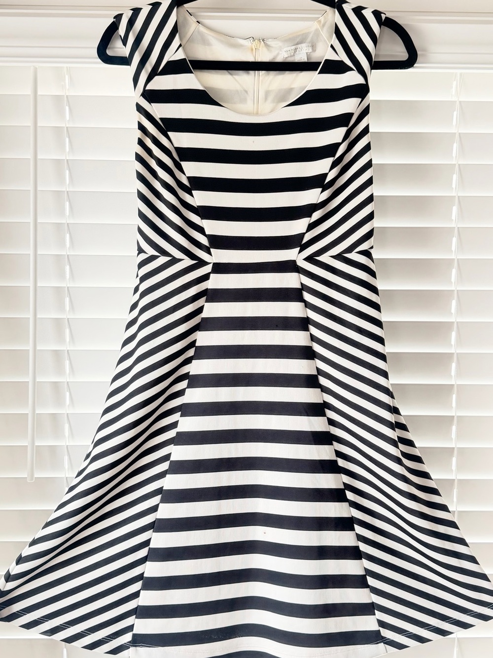 New York & Company Black and White Striped Fit & Flare Mini Dress